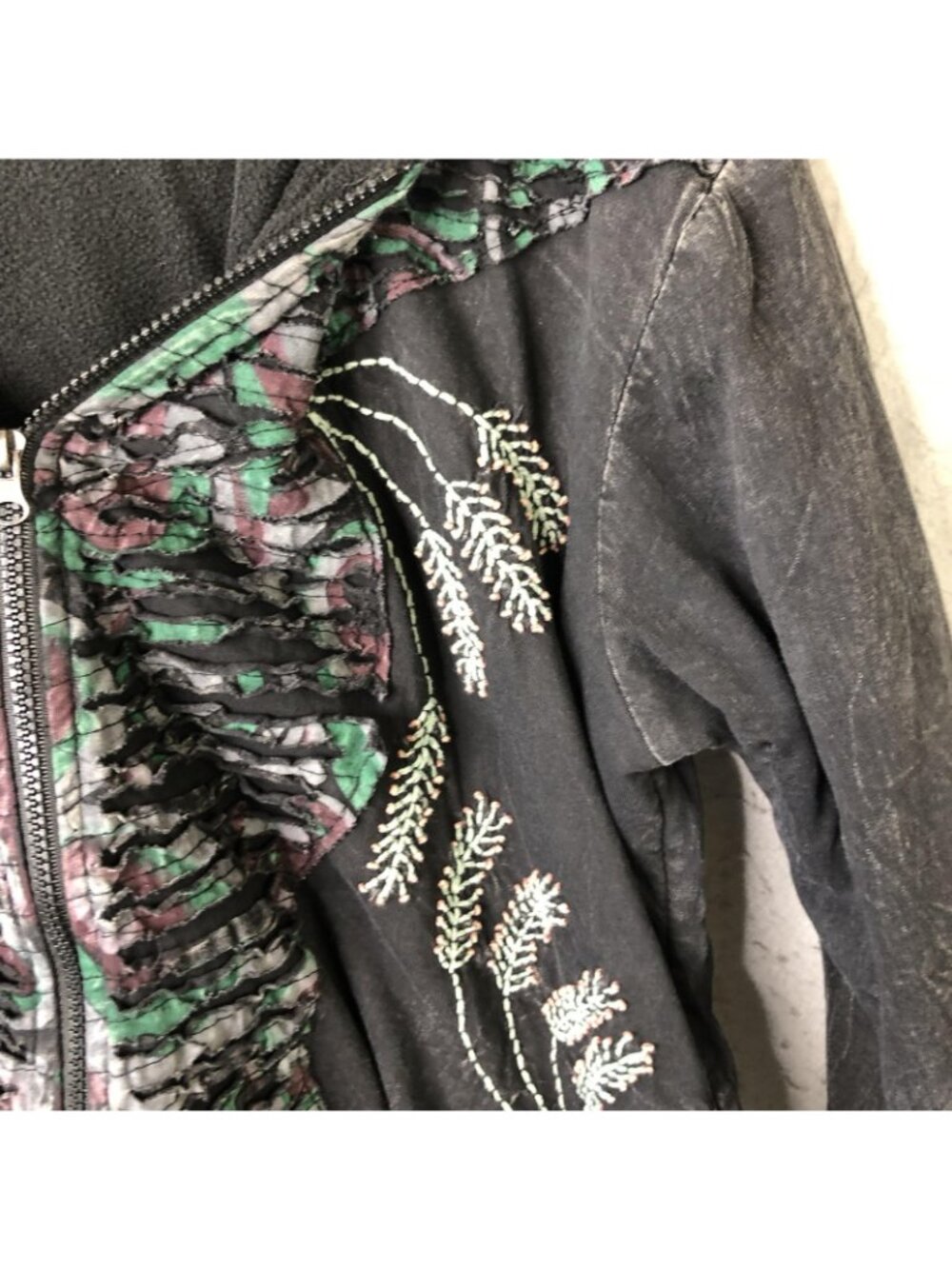 Windhorse Jacket Womens XXL Black Hooded Embroidered Floral Boho Cotton Nepal - Picture 11 of 13